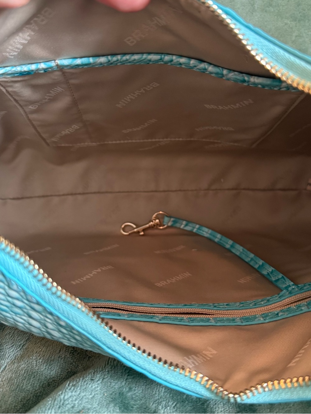 Brahmin Tabitha Melbourne Leather Shoulder Bag Aqua Blue Croc Embossed - Picture 6 of 7